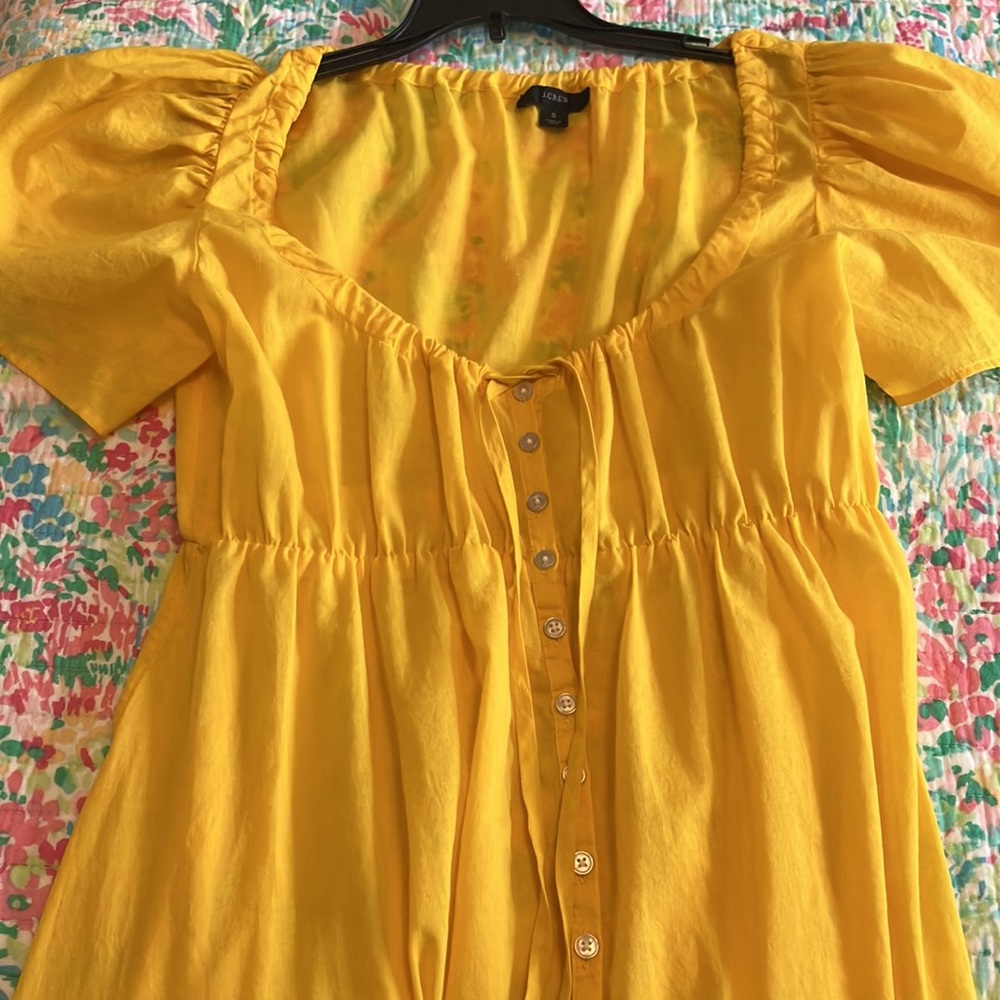 J crew Cotton voile tiered button-down beach - yellow- dress size S - Picture 4 of 5